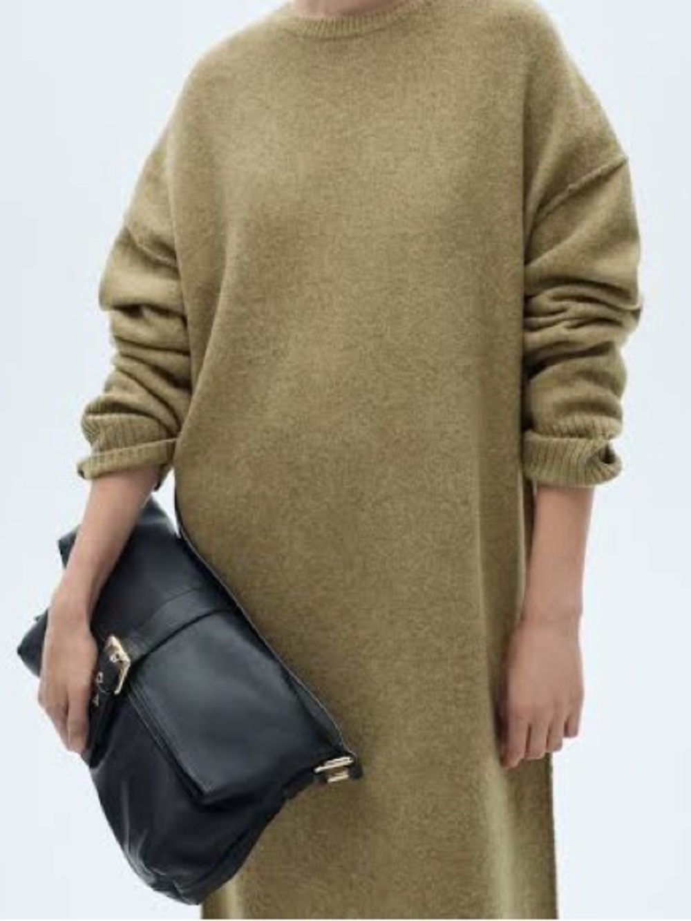 NWOT Mango Olive Green Long Sleeve Maxi Knit Sweater Dress - Medium